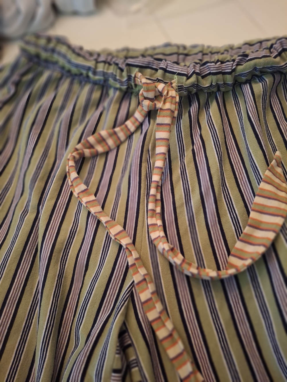 Free People Olive Green and Blue Striped Drawstring Pants